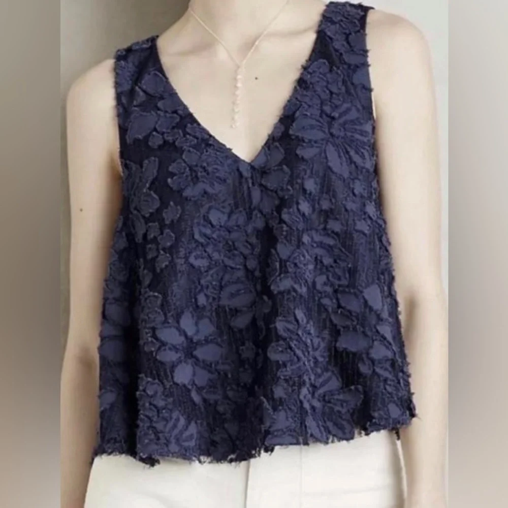 Maeve- Blue Textured Floral Blouse, Anthropologie, Small - Picture 7 of 7
